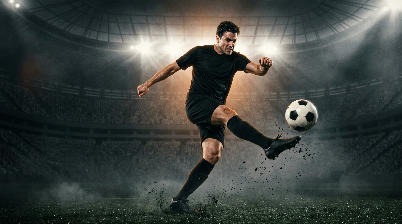 Player striking the MEEREX ball under stadium lights